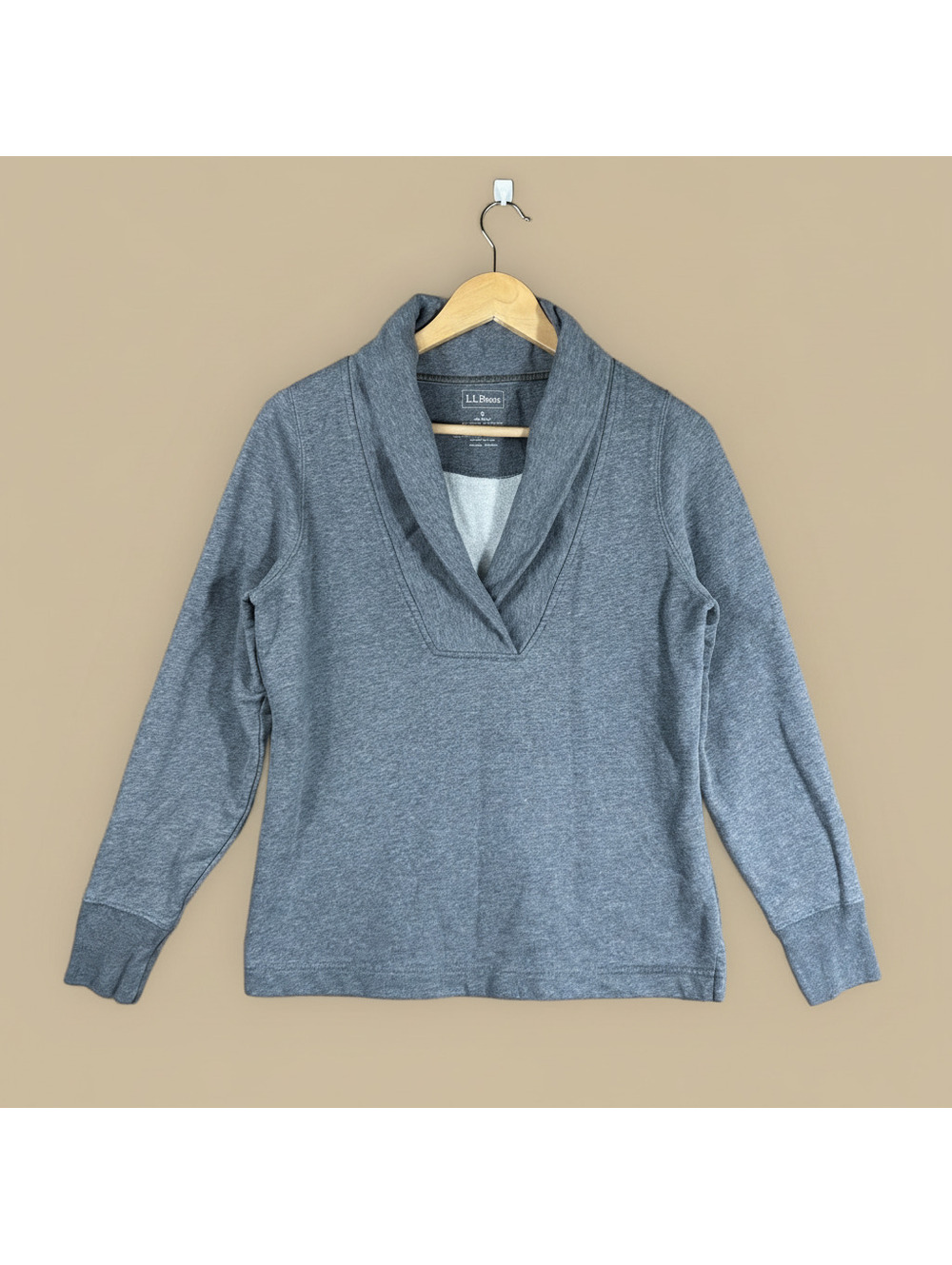 L.L. Bean Gray Shawl Collar Pullover Sweatshirt Unisex Size S Casual Layering